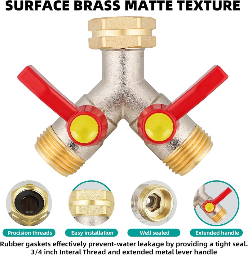 DINGBAI Hose Splitter 2 Way, Brass High Flow Garden Hose Splitter Heavy Duty, Hose Connector, Water Spigot Splitter, Full Flow Faucet Splitters with shutoff, 3/4” GHT Inlet - Image 5